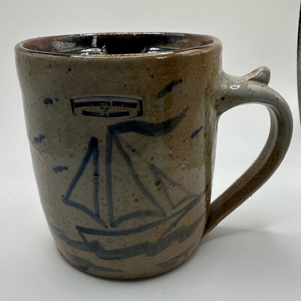 Sweetwater Pottery Signed Minyard Sailboat Tea Mug Cup 1987